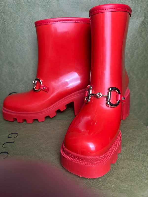 Gucci Bottes Horsebit Caoutchouc Rouge T.37 — Neuves