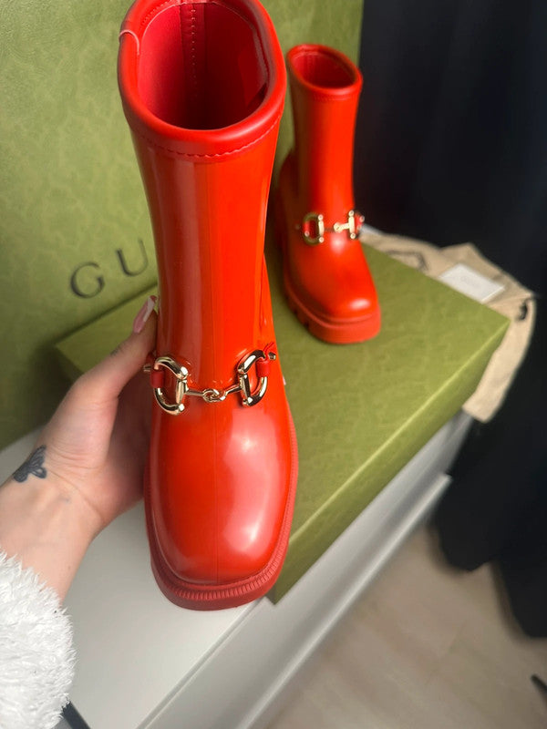 Gucci Bottes Horsebit Caoutchouc Rouge T.37 — Neuves