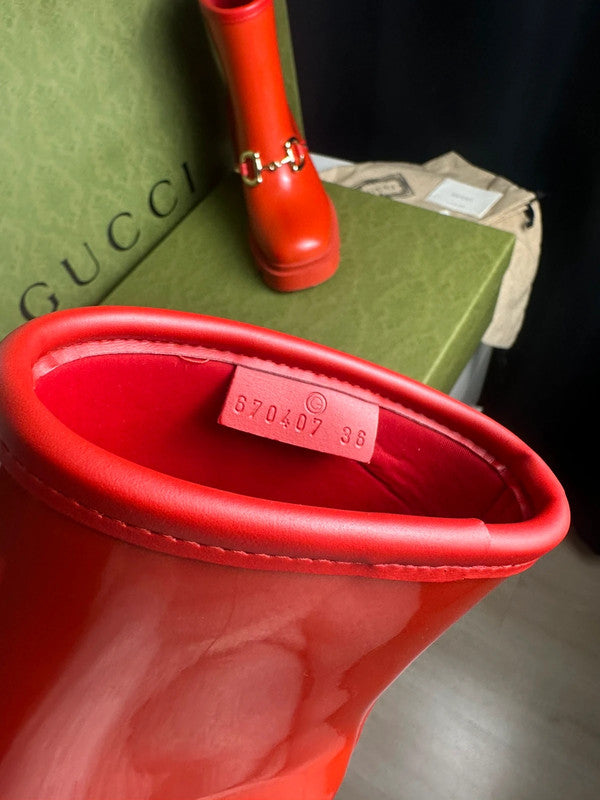 Gucci Bottes Horsebit Caoutchouc Rouge T.37 — Neuves