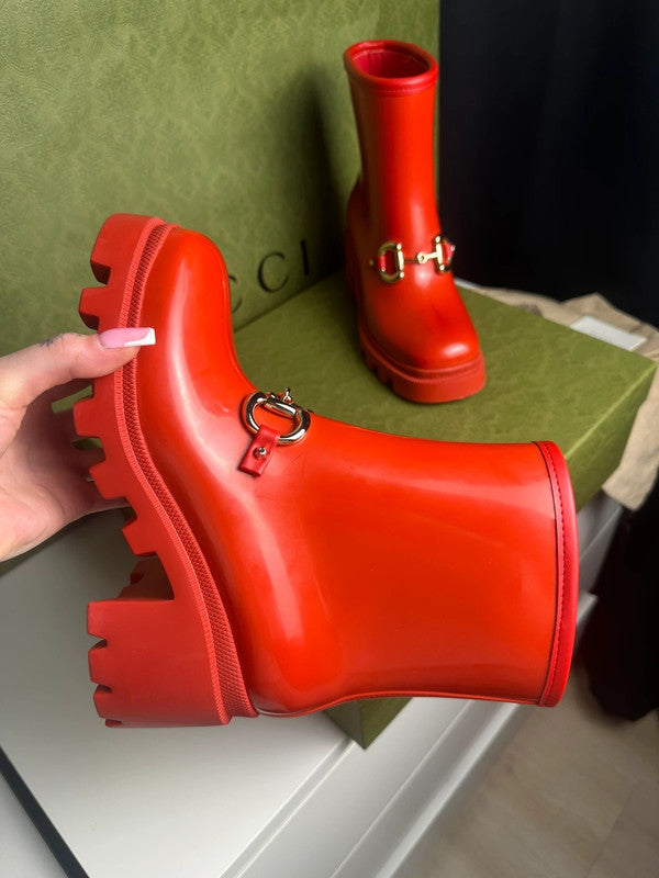Gucci Bottes Horsebit Caoutchouc Rouge T.37 — Neuves
