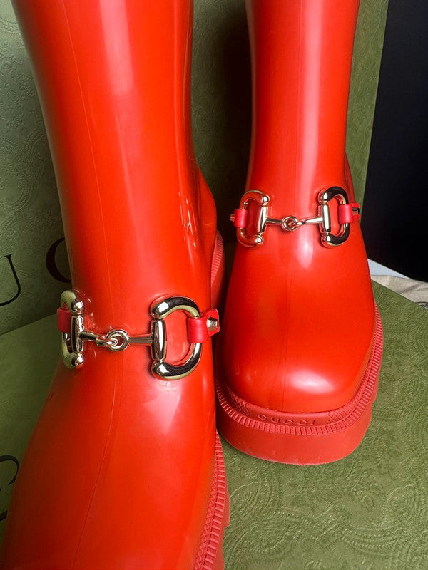 Gucci Bottes Horsebit Caoutchouc Rouge T.37 — Neuves