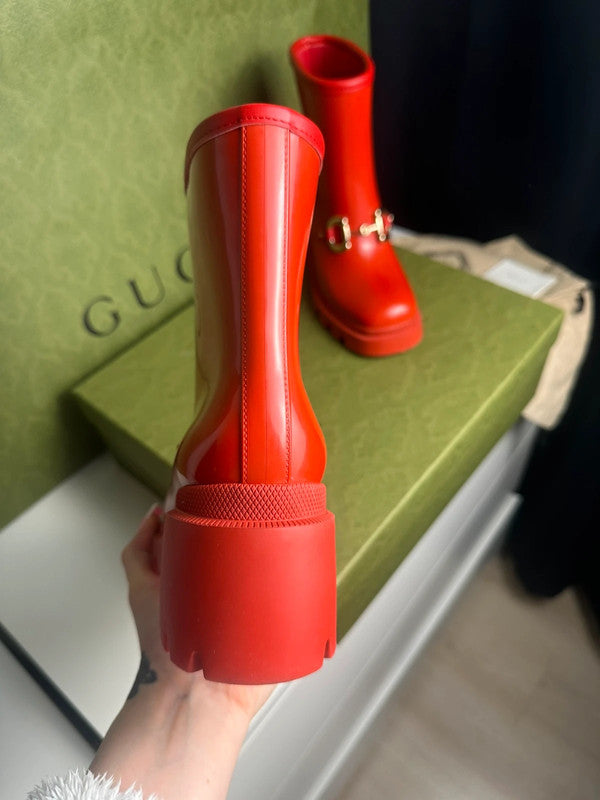 Gucci Bottes Horsebit Caoutchouc Rouge T.37 — Neuves