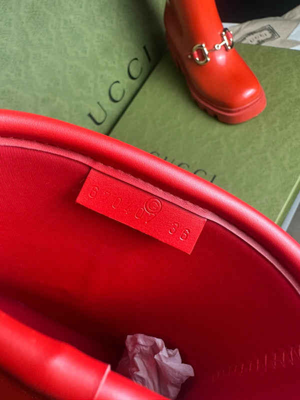 Gucci Bottes Horsebit Caoutchouc Rouge T.37 — Neuves