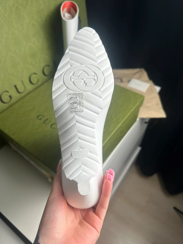 Gucci Bottines à Talons GG Rubber Caoutchouc Blanc T.39 — Neuves