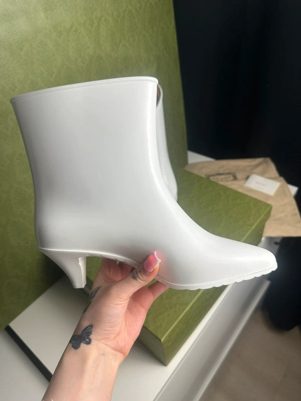 Gucci Bottines à Talons GG Rubber Caoutchouc Blanc T.39 — Neuves