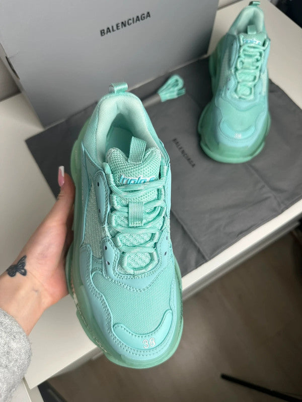 Balenciaga Triple S Sneakers Cuir & Mesh Turquoise T.38 — Neuves