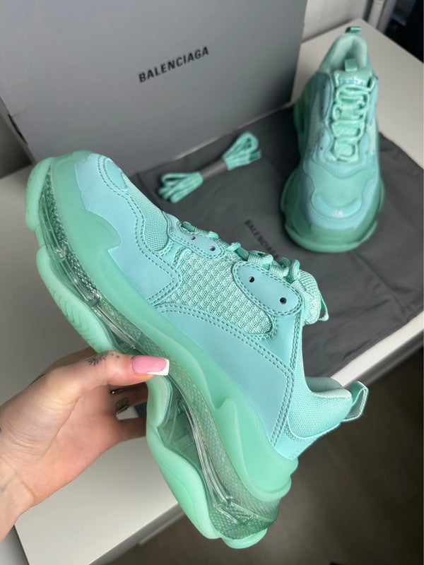 Balenciaga Triple S Sneakers Cuir & Mesh Turquoise T.38 — Neuves