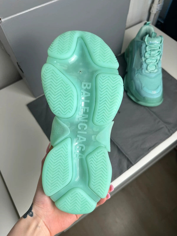 Balenciaga Triple S Sneakers Cuir & Mesh Turquoise T.38 — Neuves