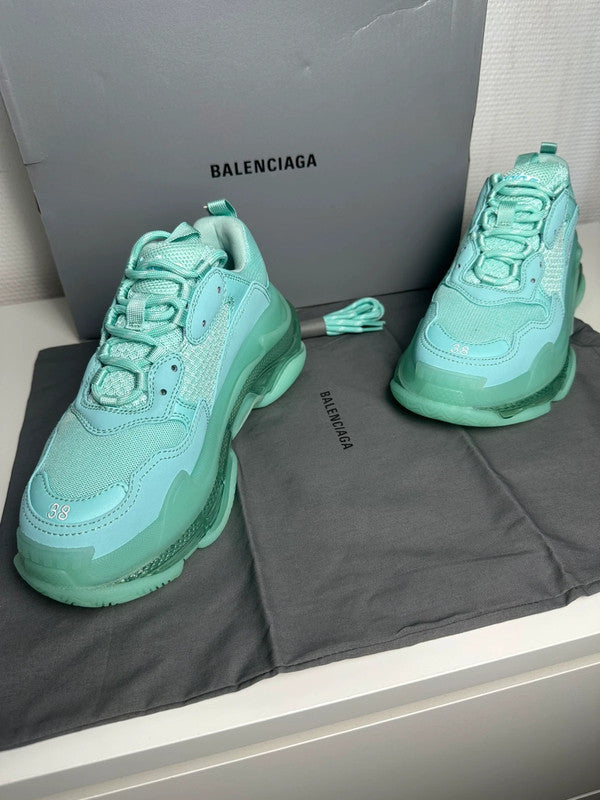 Balenciaga Triple S Sneakers Cuir & Mesh Turquoise T.38 — Neuves