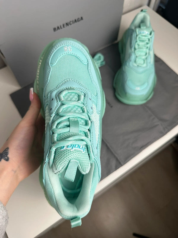 Balenciaga Triple S Sneakers Cuir & Mesh Turquoise T.38 — Neuves