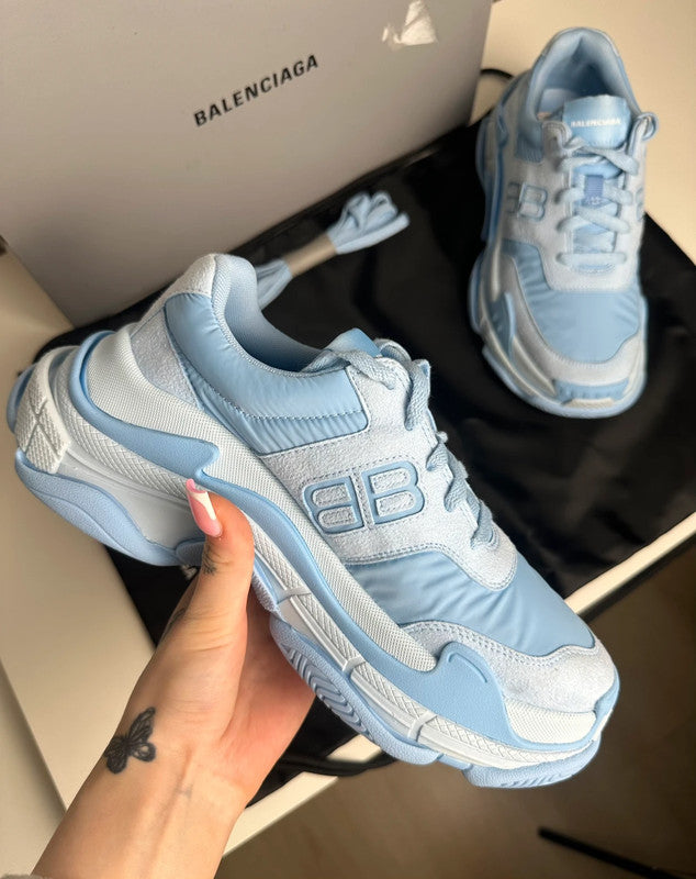 Balenciaga Triple S BB Sneakers Cuir & Mesh Bleu T.38 — Neuves
