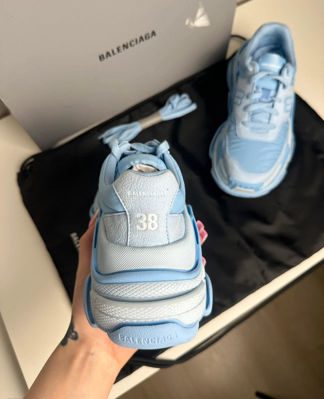 Balenciaga Triple S BB Sneakers Cuir & Mesh Bleu T.38 — Neuves