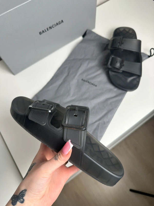 Balenciaga Sandales Double Boucle Rubber Noir Semi-Transparent T.38 — Neuves