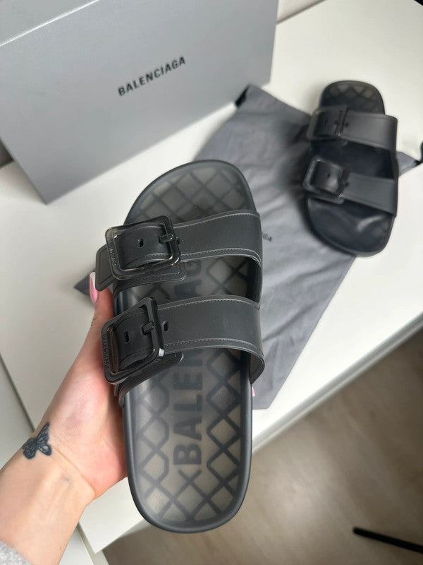 Balenciaga Sandales Double Boucle Rubber Noir Semi-Transparent T.38 — Neuves