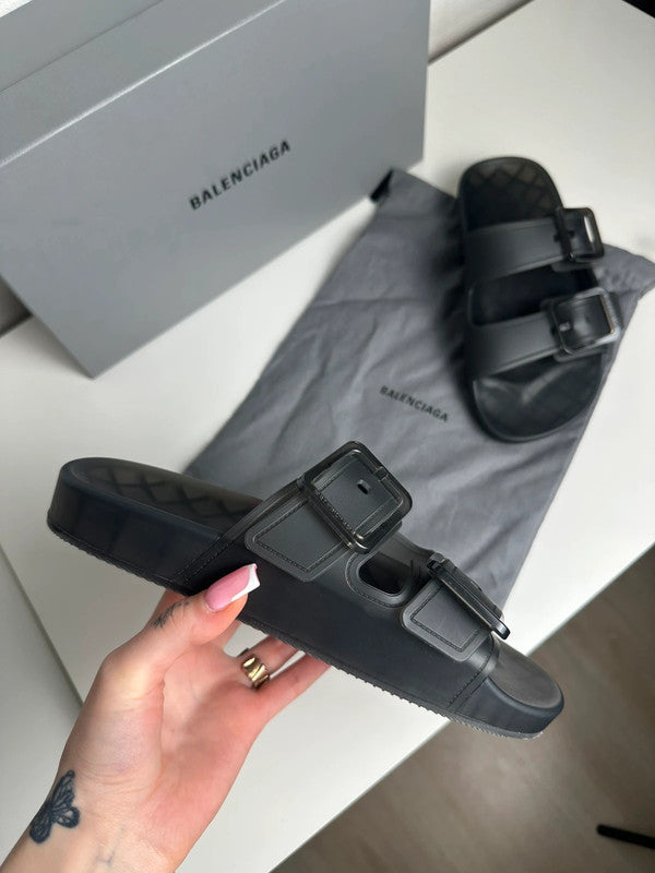 Balenciaga Sandales Double Boucle Rubber Noir Semi-Transparent T.38 — Neuves