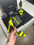 Saint Laurent Paris Sandales Talons Cuir Verni Jaune Fluo T.37 — Neuves