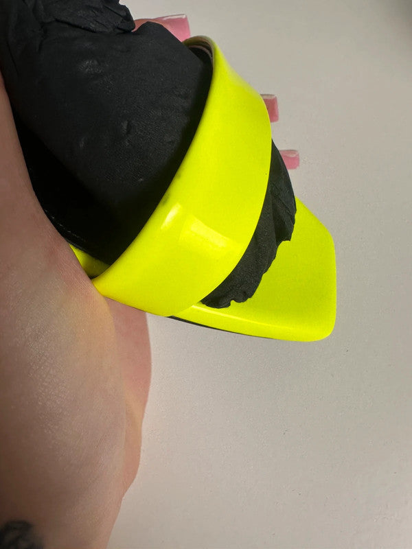 Saint Laurent Paris Sandales Talons Cuir Verni Jaune Fluo T.37 — Neuves