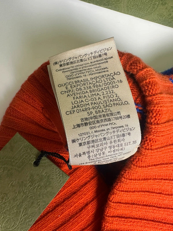 Gucci Bonnet GG Jacquard Laine Bleu & Rouge T.M — Neuf
