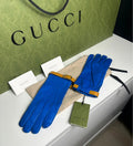 Gucci Gants Cuir Bleu & Camel Double Boucle T.7,5 — Neufs
