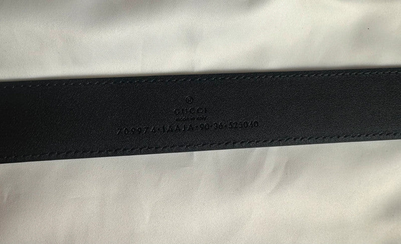 Gucci Ceinture Cuir Noir Boucle G Noir Mat 90 cm — Neuve