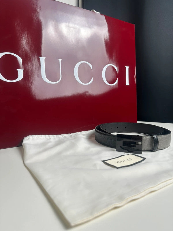 Gucci Ceinture Cuir Noir Boucle G Noir Mat 90 cm — Neuve