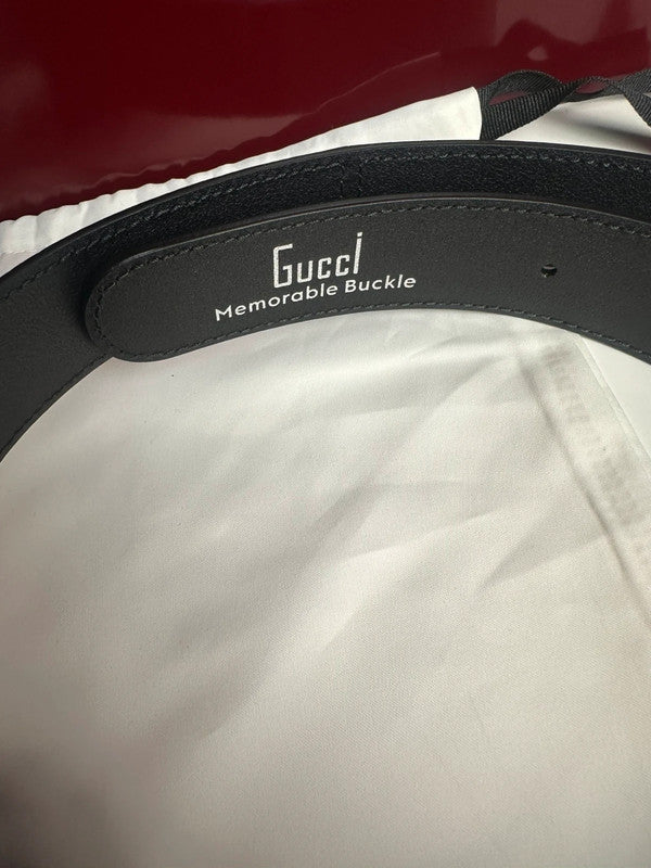 Gucci Ceinture Cuir Noir Boucle G Noir Mat 90 cm — Neuve