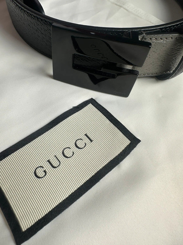 Gucci Ceinture Cuir Noir Boucle G Noir Mat 90 cm — Neuve