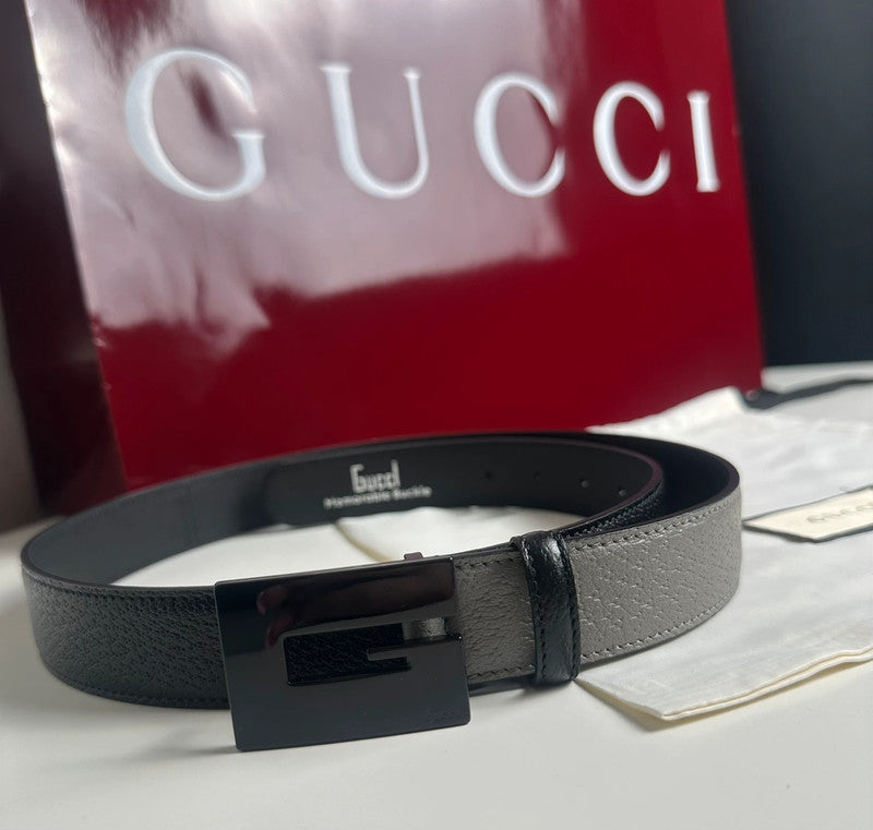 Gucci Ceinture Cuir Noir Boucle G Noir Mat 90 cm — Neuve