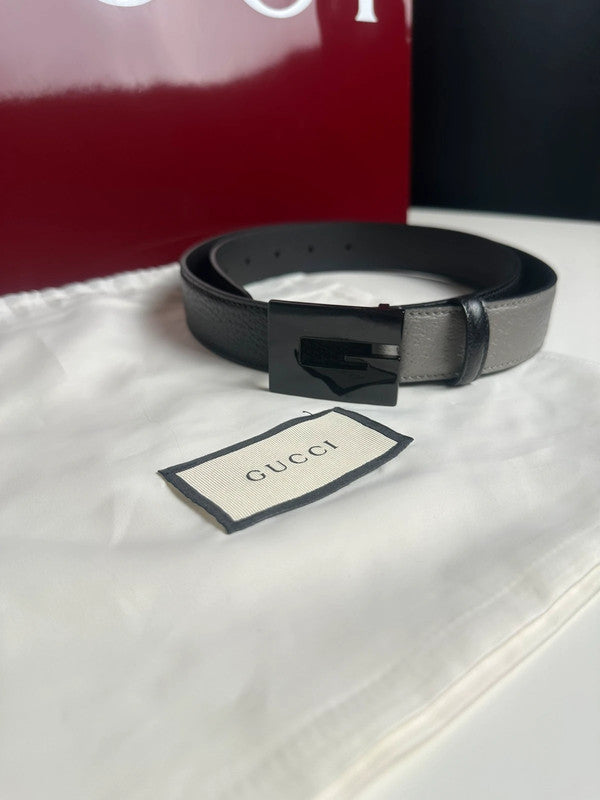Gucci Ceinture Cuir Noir Boucle G Noir Mat 90 cm — Neuve
