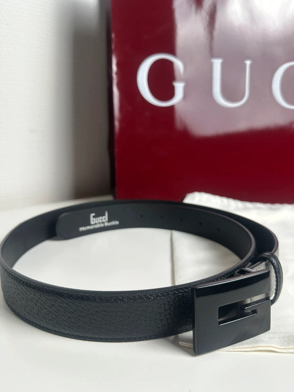 Gucci Ceinture Cuir Noir Boucle G Noir Mat 90 cm — Neuve
