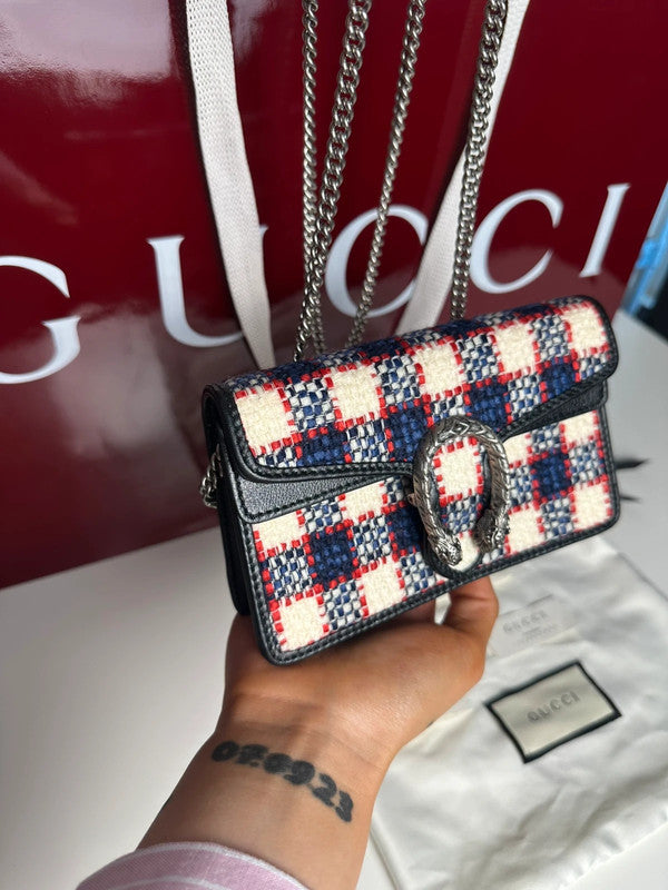 Gucci Dionysus Tweed Vichy Rouge Bleu Blanc — Neuf